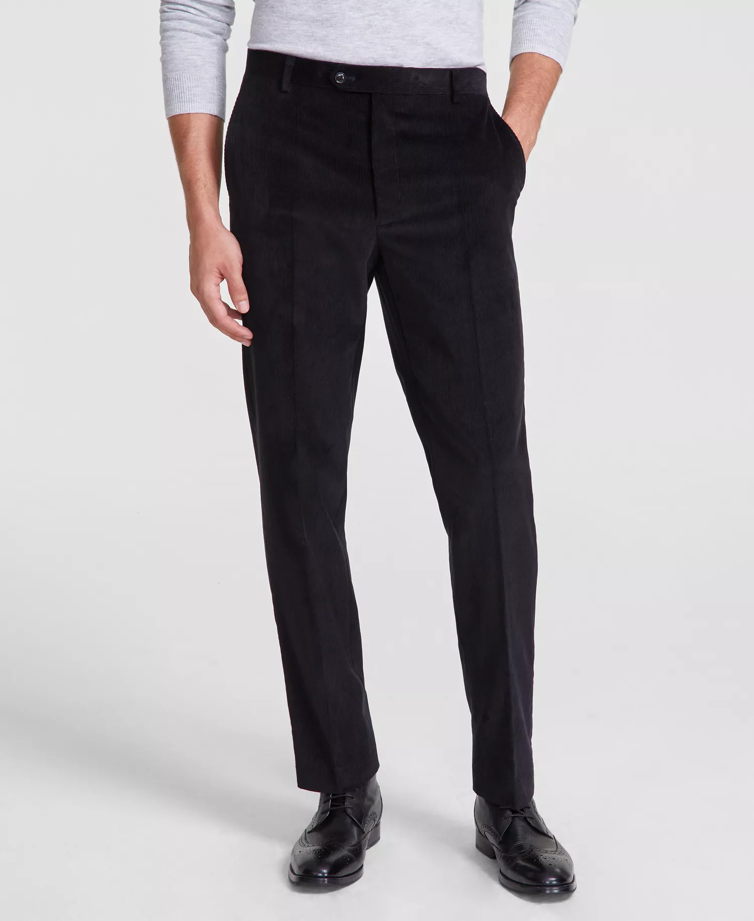 Men's Modern-Fit Solid Corduroy Pants - Black - 30 - 29