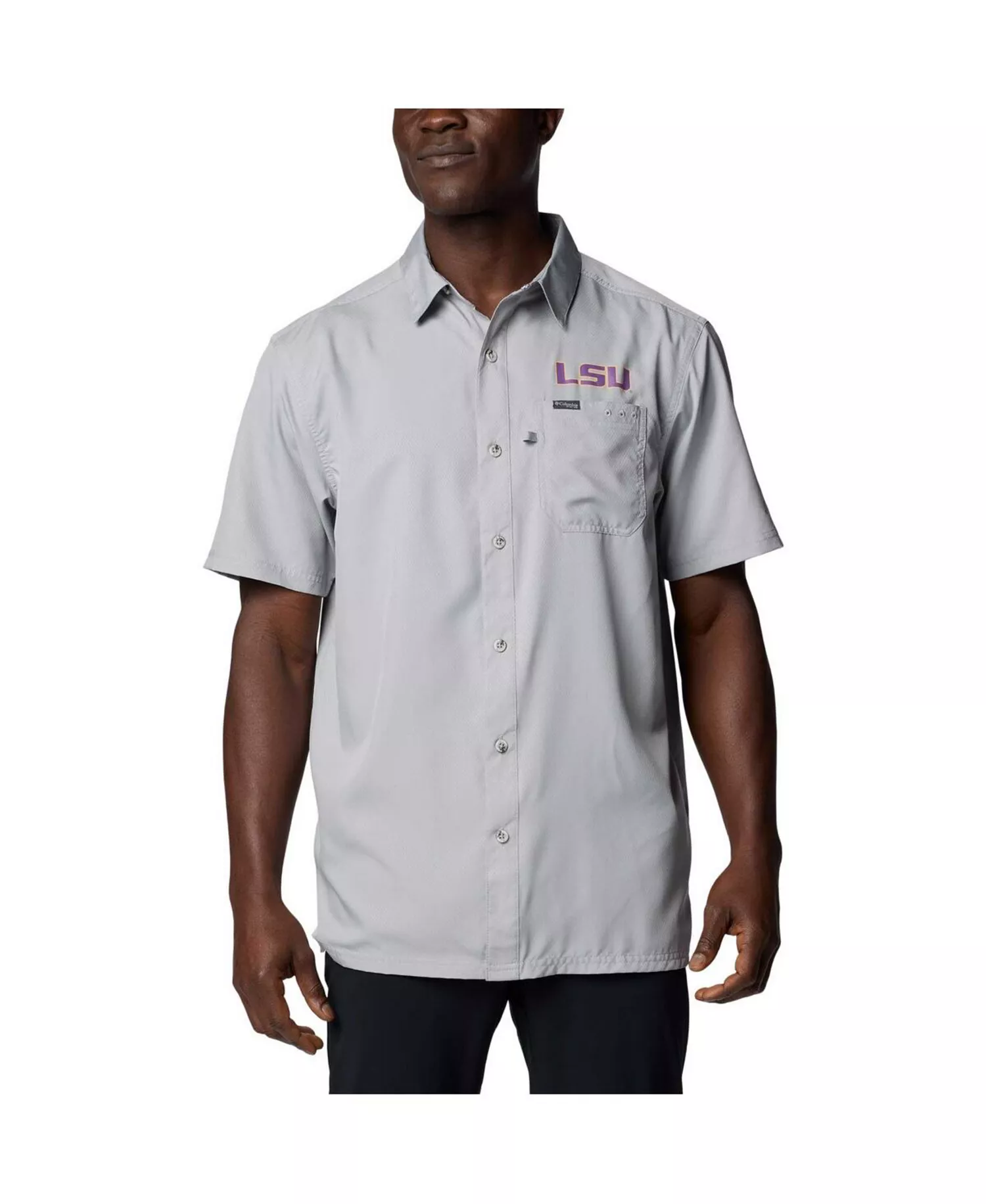 Men's Gray LSU Tigers PFG Slack Tide Omni-Shade Button-Up Camp Shirt - Gray - L