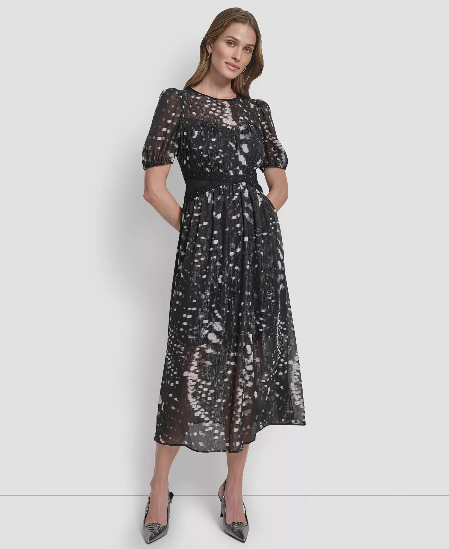 Women's Crinkle Detail Fit and Flare Midi Dress - Reflected Lights - 2