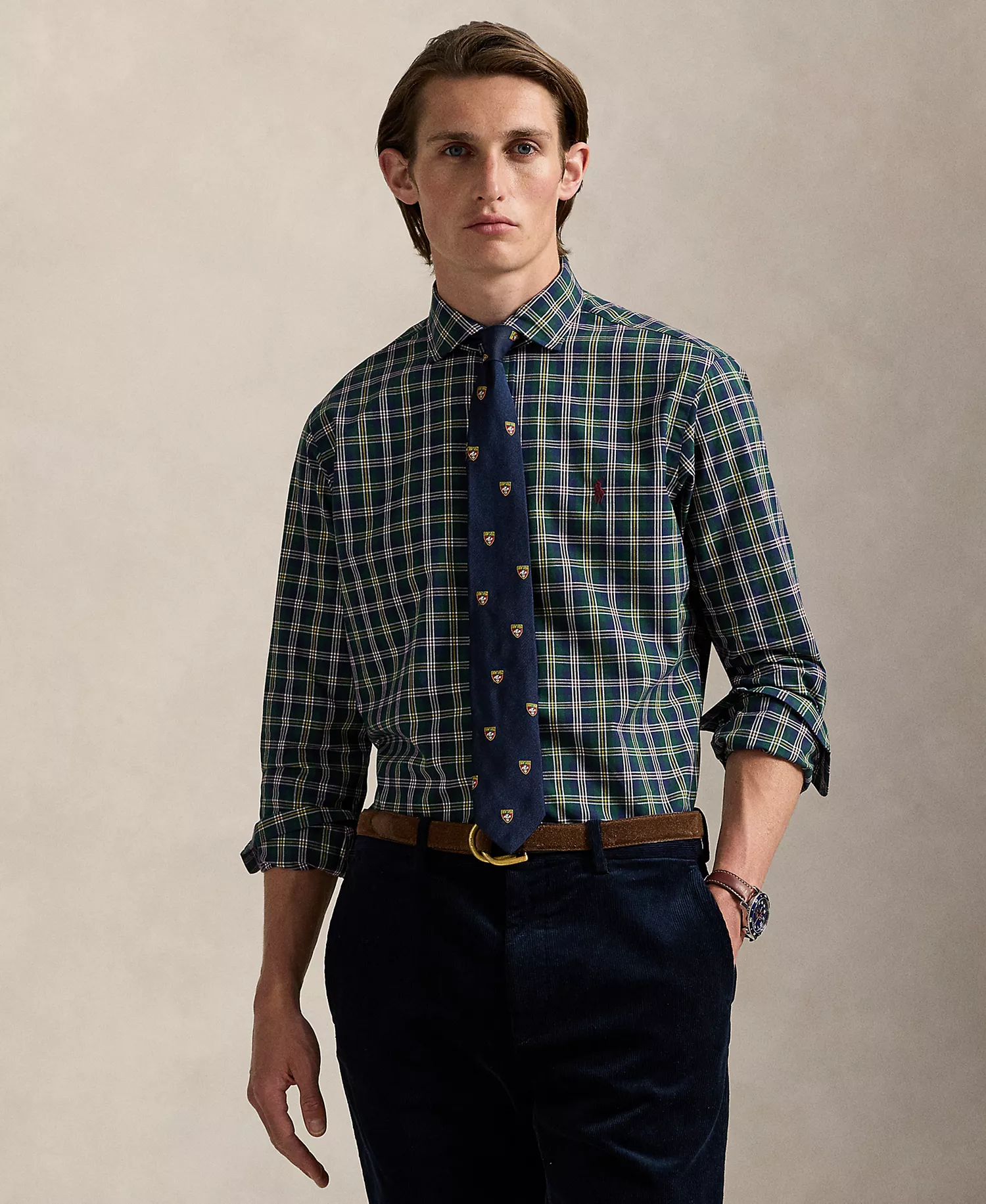 Men's Classic-Fit Plaid Poplin Shirt - Pine Navy Multi - 2XL