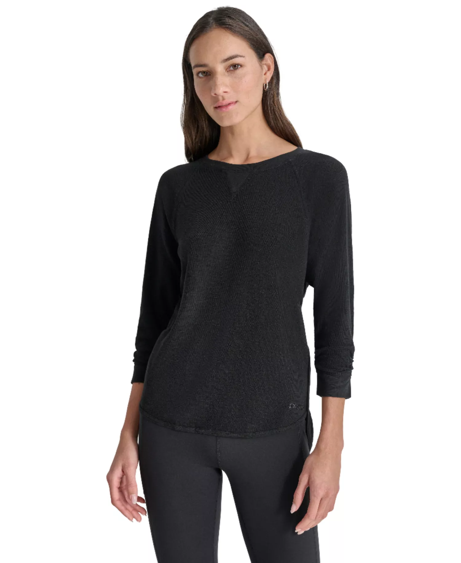 Women's Mini Slub Waffle Three-Quarter-Sleeve T-Shirt - Black - L