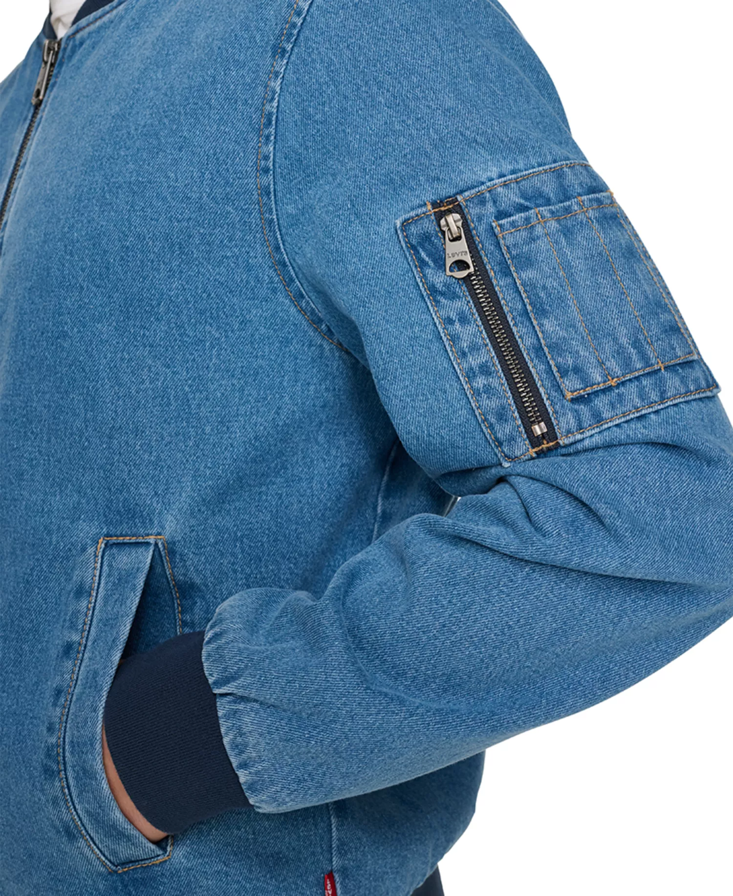Men's Flight Full-Zip Denim Bomber Jacket  - Denim - 2XL