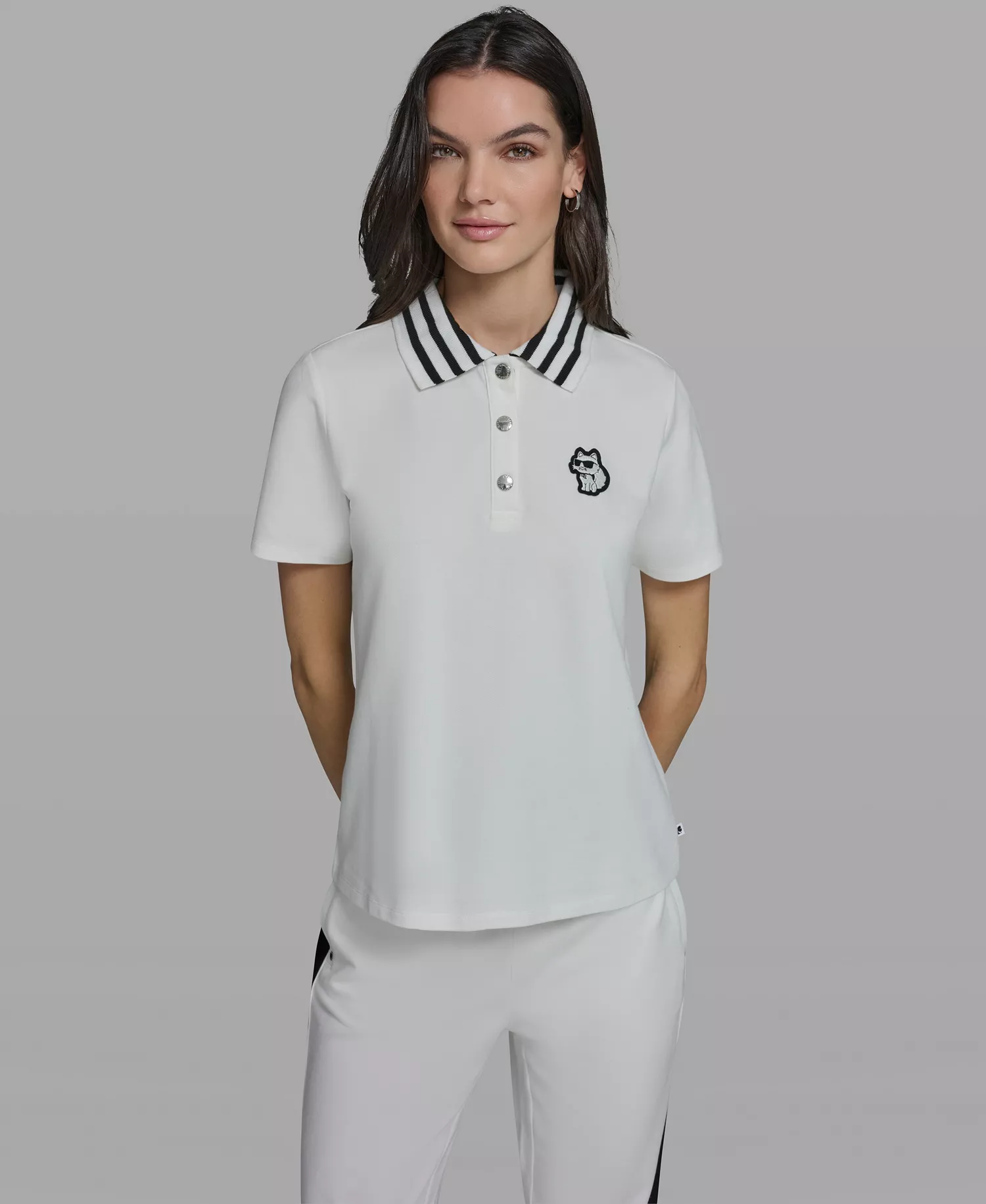 Women's Choupette Knit Collared Polo Top - White - L