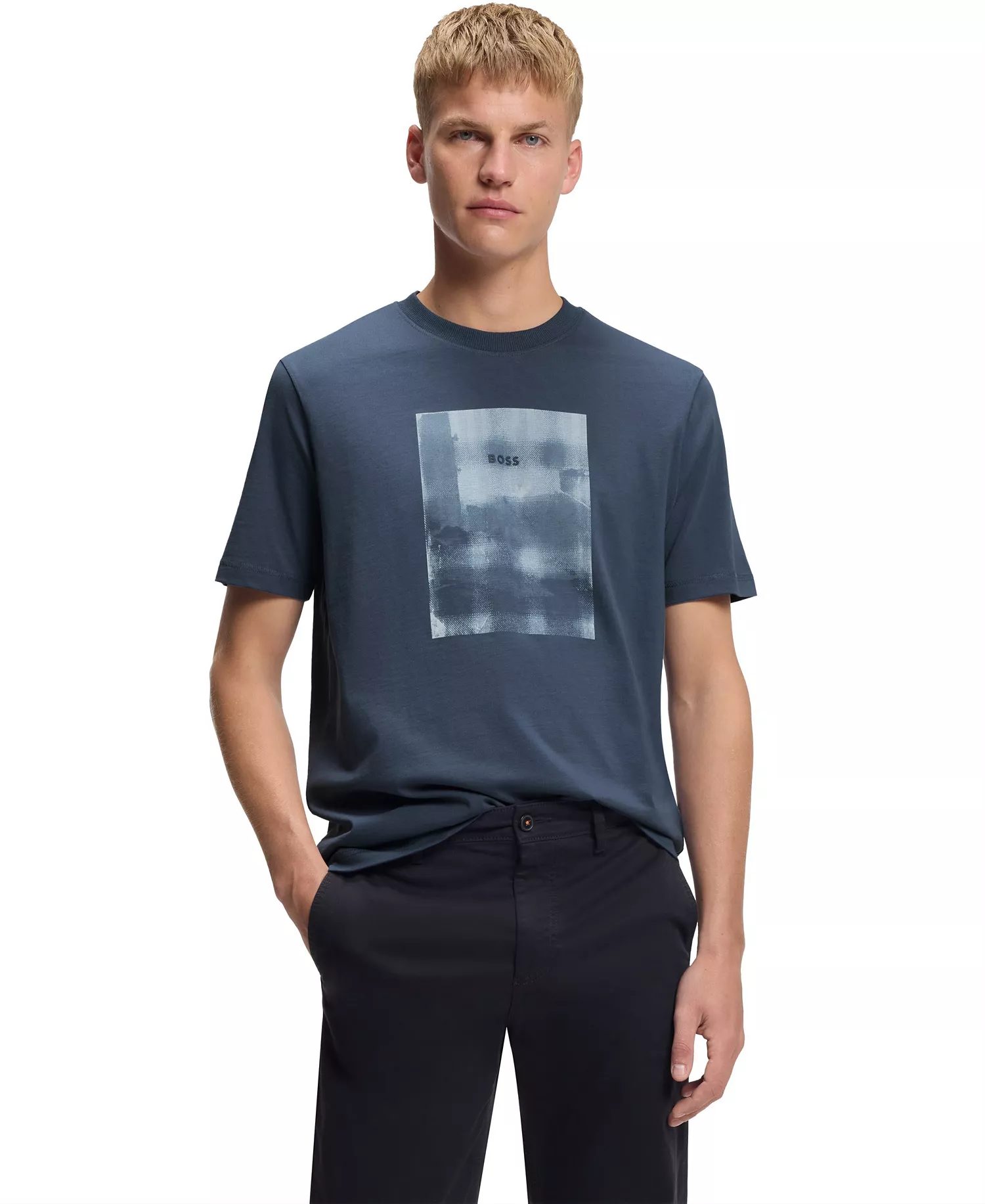 Men's Printed Artwork Cotton-Jersey T-Shirt - Open Blue - L