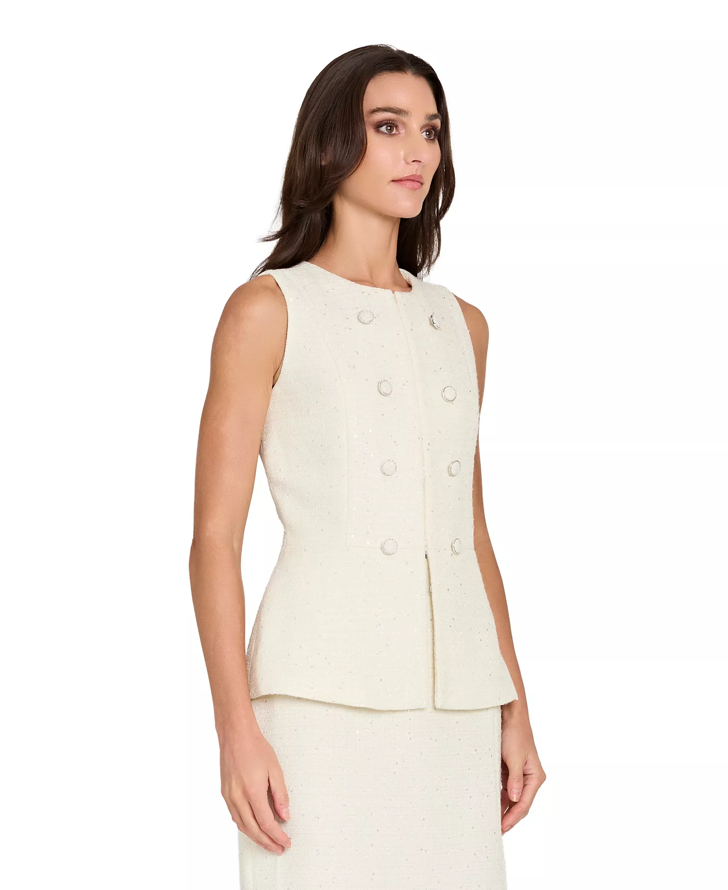 Women's Collarless Hook & Eye Cropped Vest - Vanilla - 10