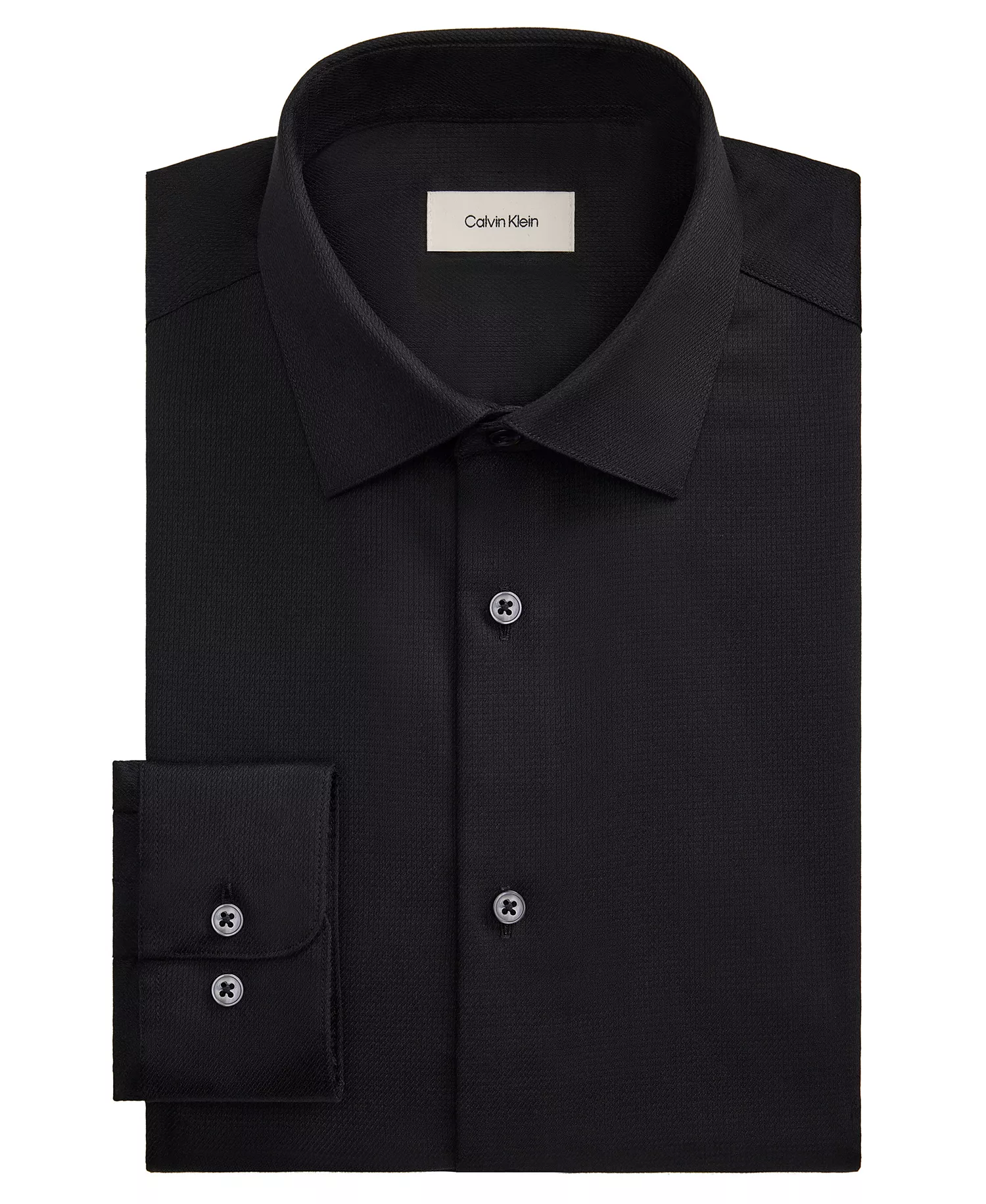 Men's Solid Regular-Fit Stretch Dress Shirt - Black - 14.5 32/33