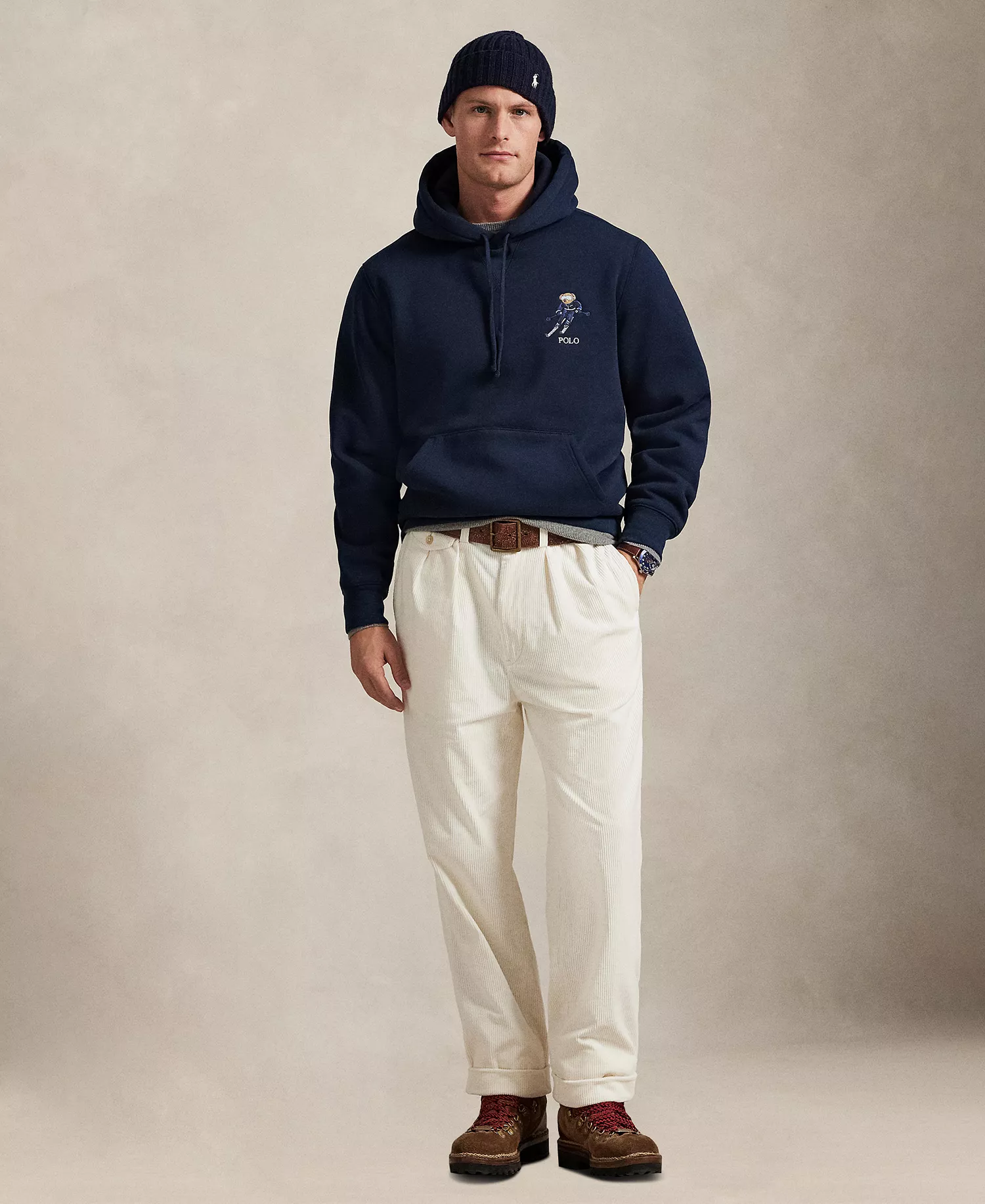 Men's Bear Graphic Long-Sleeve Hoodie - Worth Navy/Active Bear - S