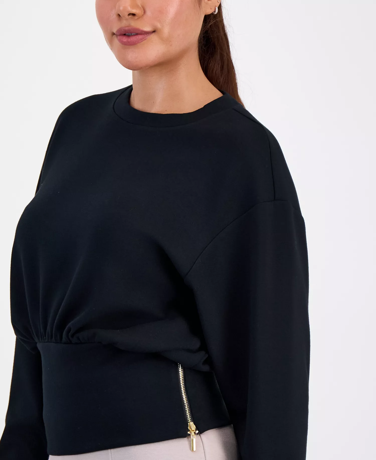 Petite Banded-Hem Sweatshirt, Macy's Exclusive - Deep Black - P/L