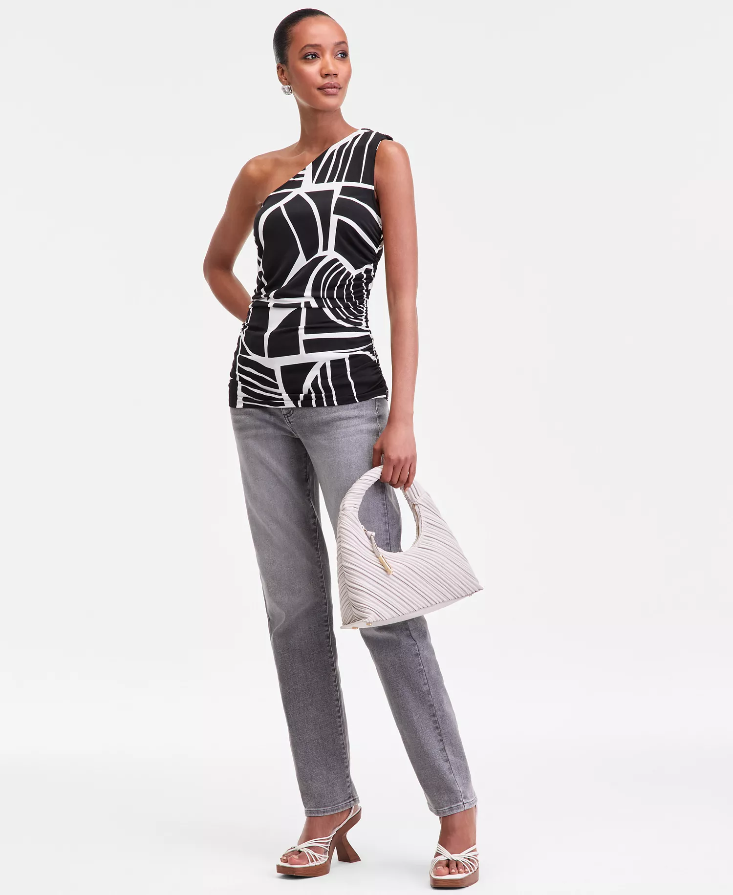 Women's Sleeveless Printed One-Shoulder Top, Macy's Exclusive - Fae Geo - XS