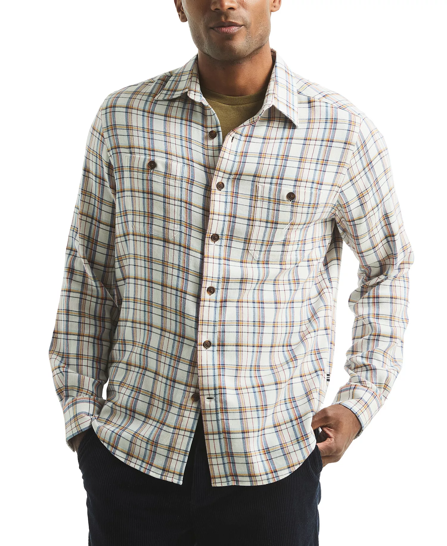 Men's Stretch Flannel Plaid Shirt - Natural - 2XL