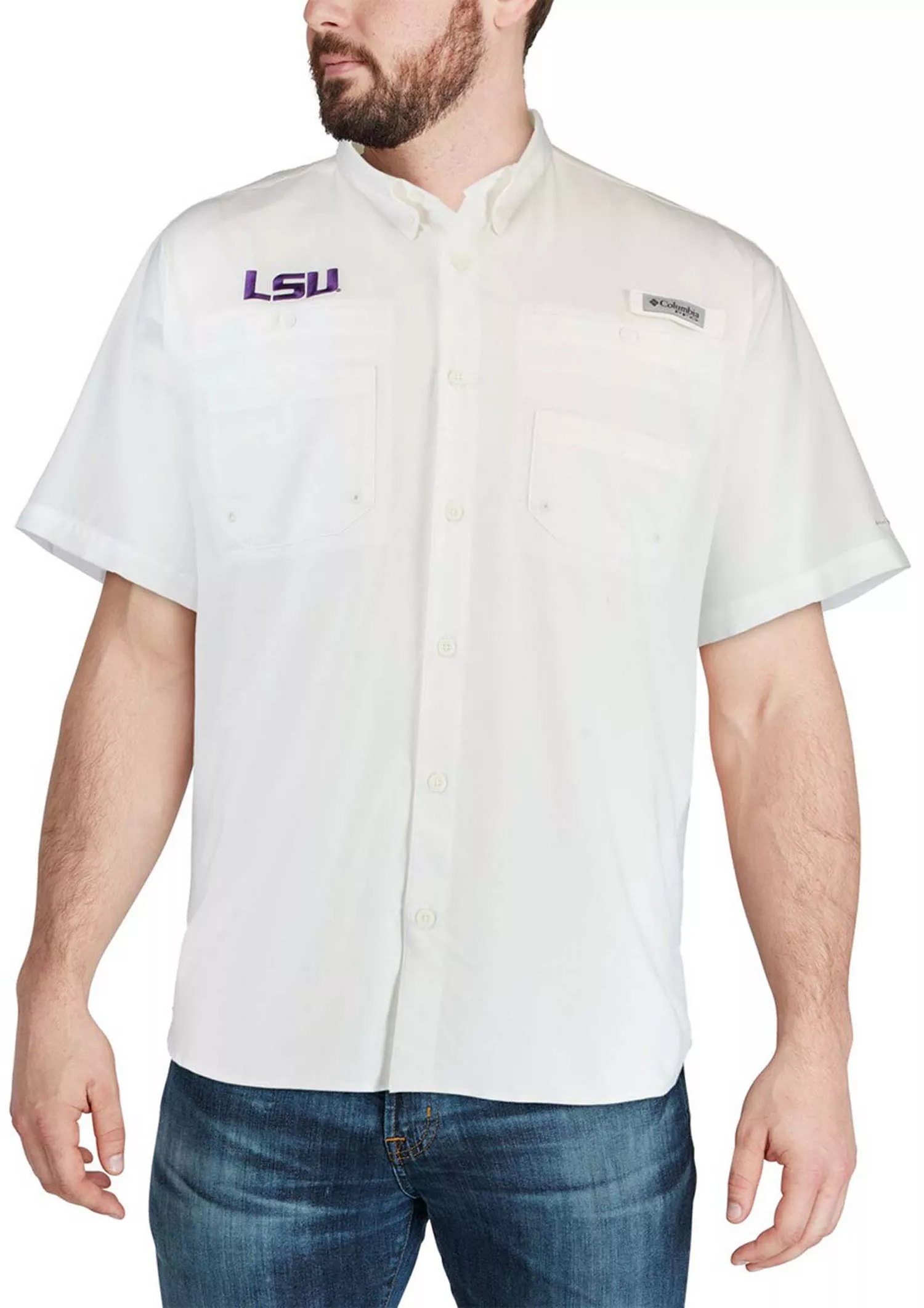 Men's LSU Tigers PFG Tamiami Shirt - White - S