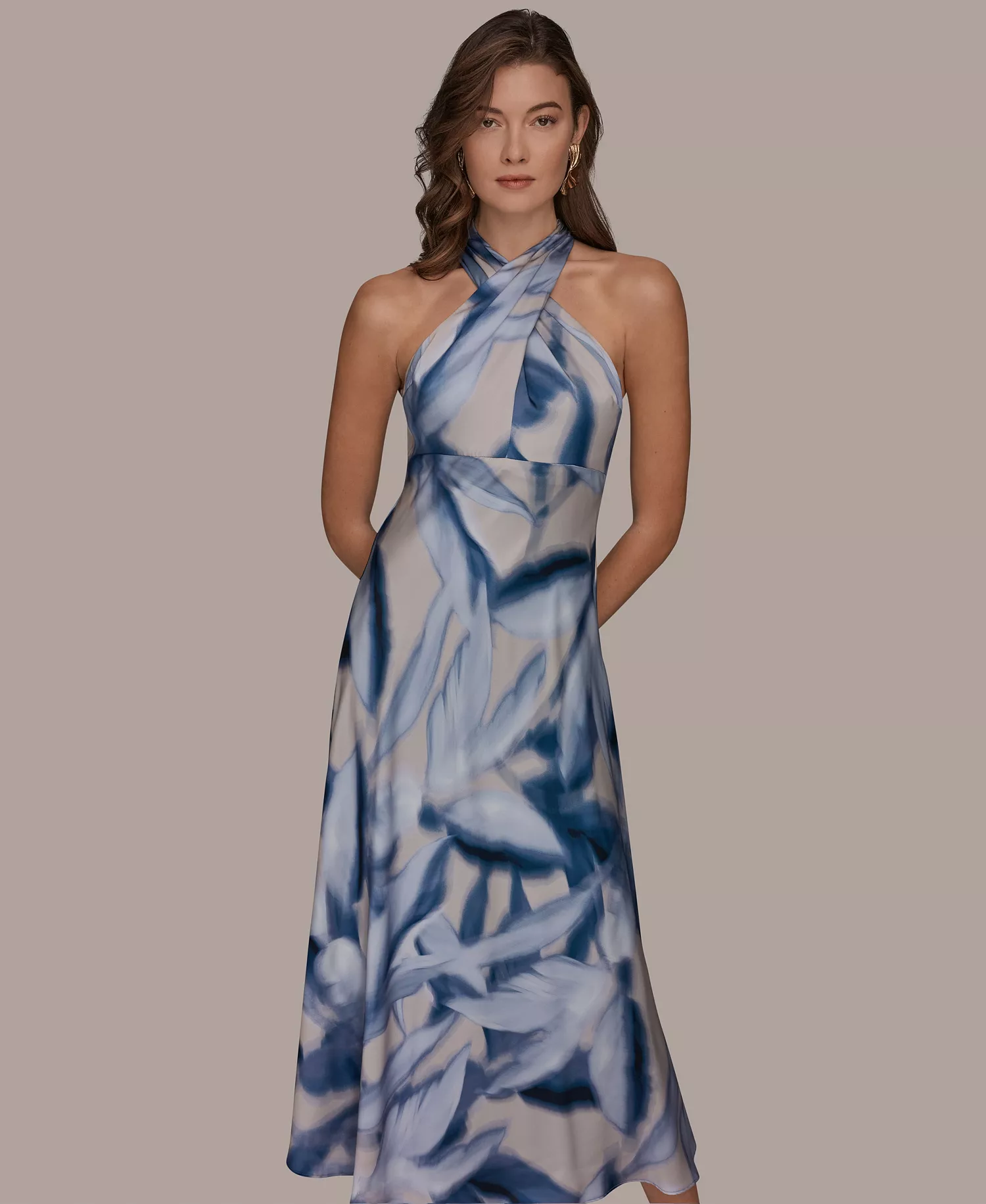 Women's Halter Neck A-Line Midi Dress - Vapor Multi - 10
