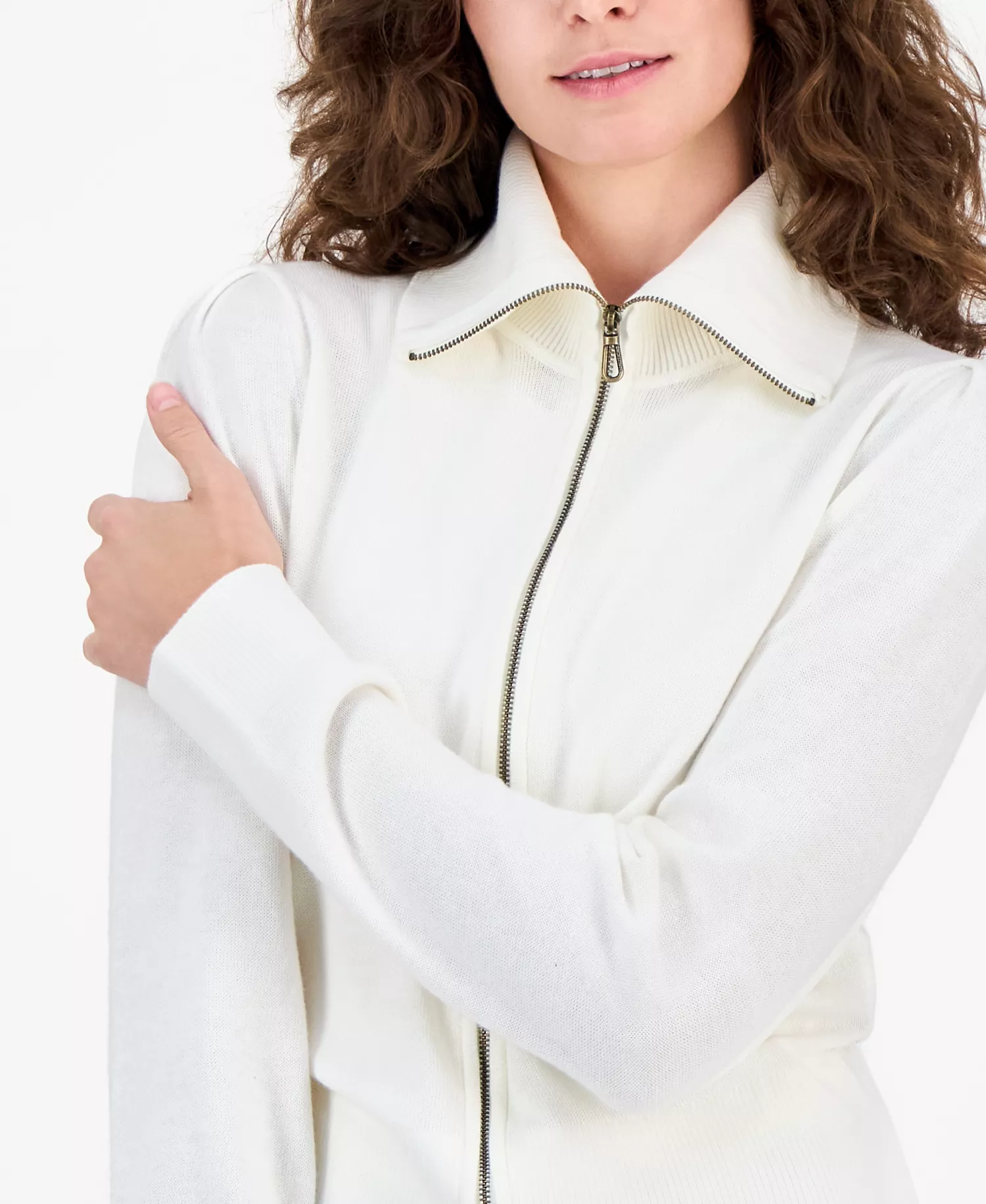 Nautica Women's Cotton Zip-Front Cardigan Sweater - Ivory - L