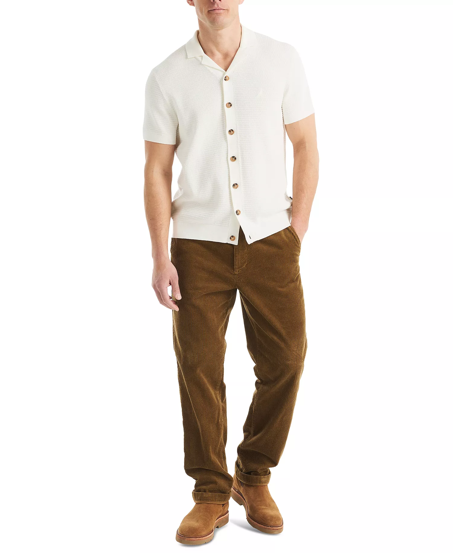 Men's Short Sleeve Button-Front Camp Sweater - Sail White - S