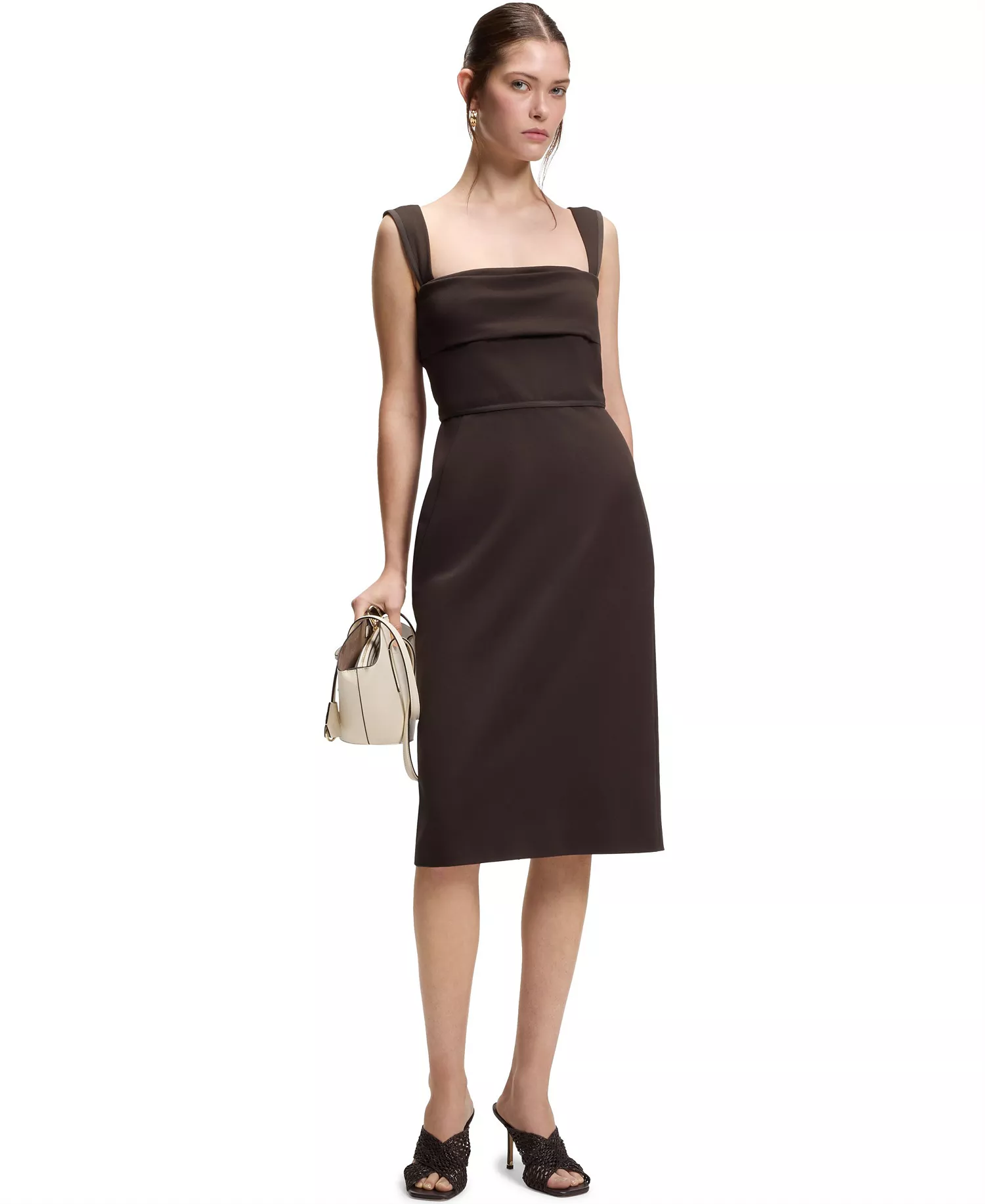 BOSS by Women's Slim-Fit Jersey Layered Detail Dress - Dark Brown - 10