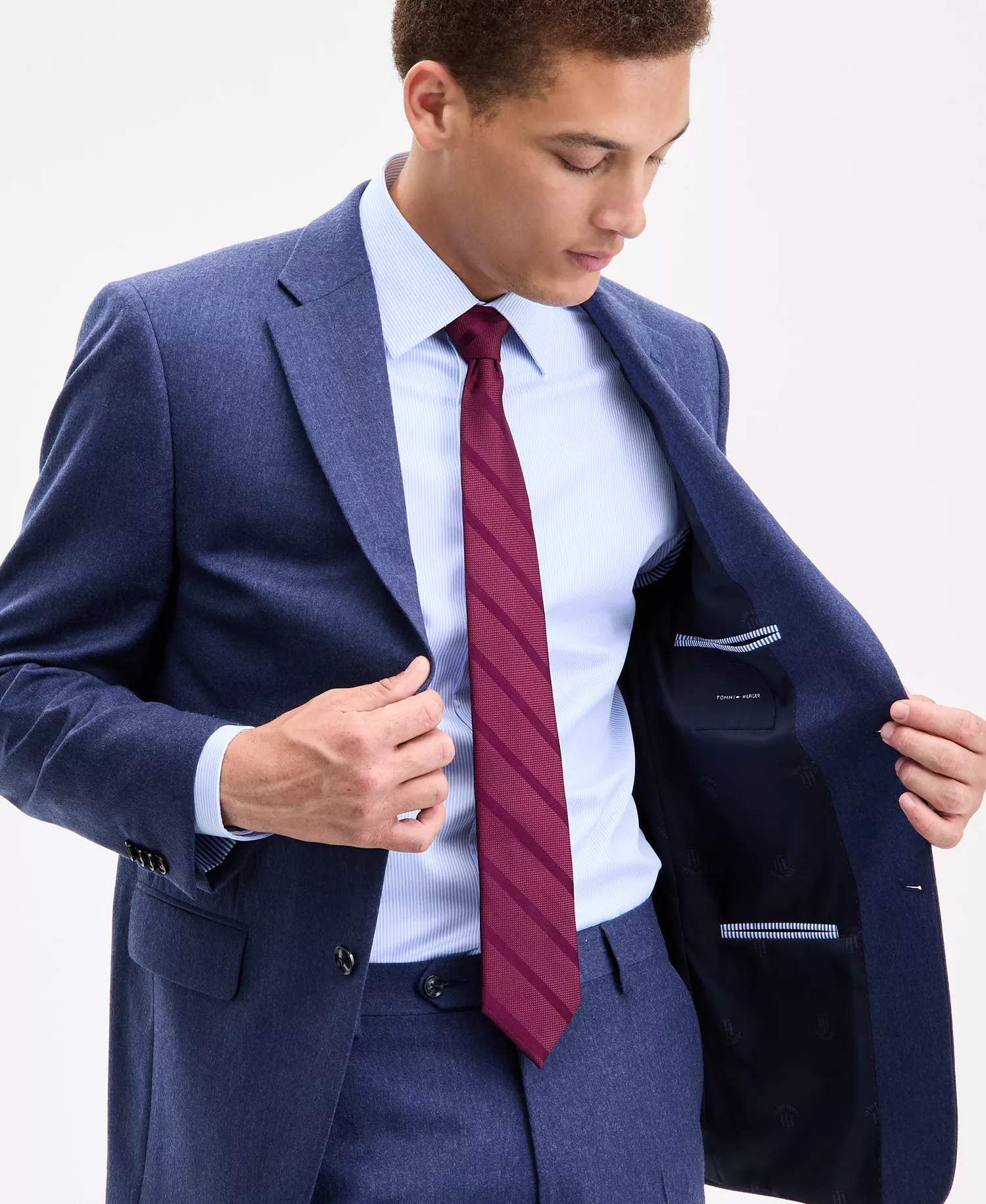 Men's Modern-Fit Pure Wool Suit Separate Jacket  - Blue - 36R