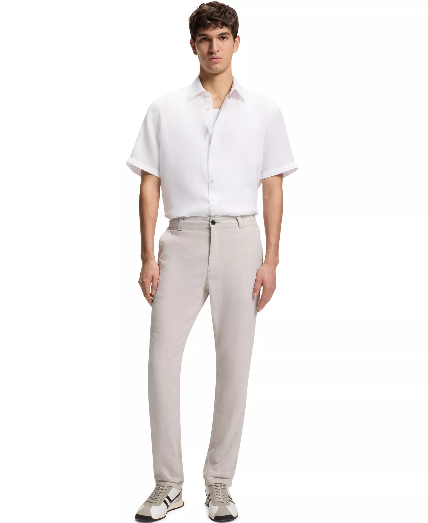 Men's Linen Regular-Fit Short-Sleeved Shirt - White - 2XL