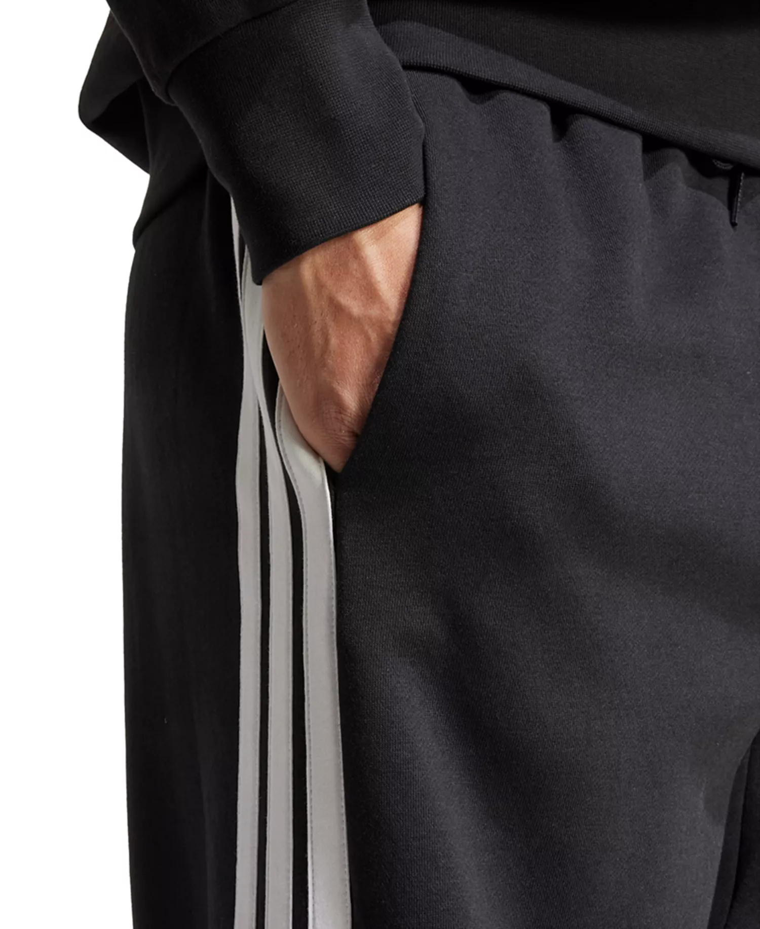 Men's Wide-Leg 3-Stripes Fleece Pants - Black/wht - 2XL