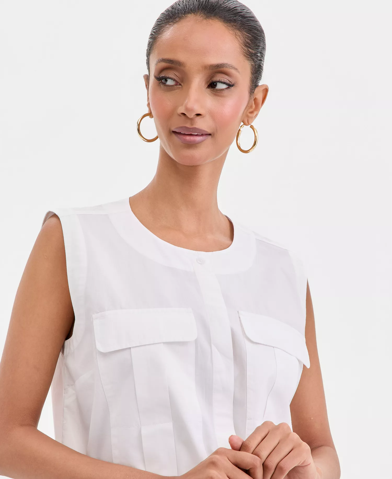 Women's Sleeveless Utility Blouse, Macy's Exclusive - Bright White - L