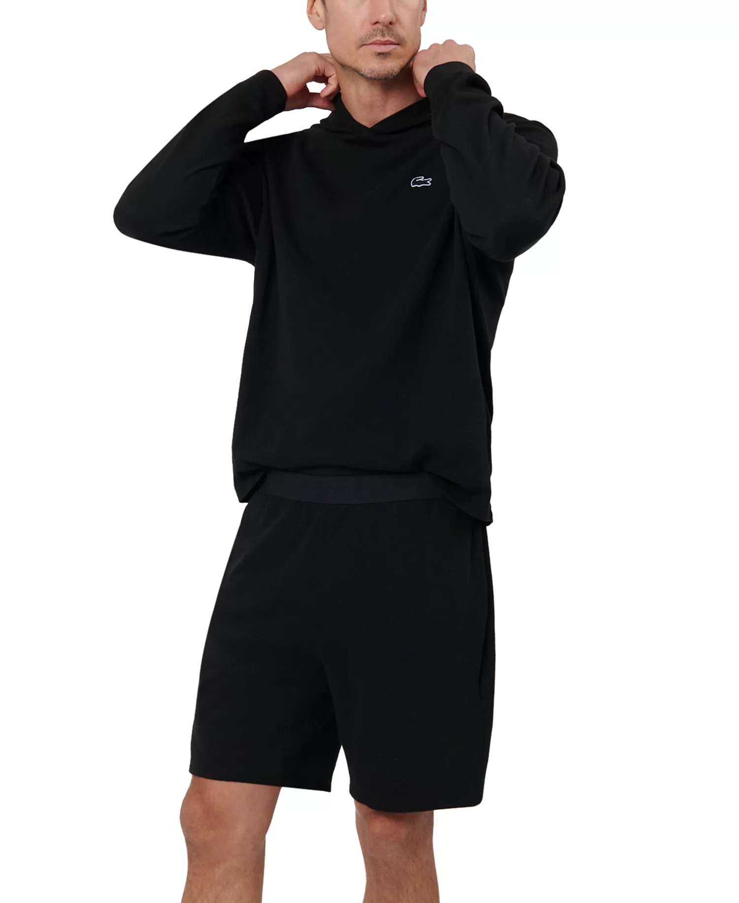 Men's Waffle-Knit Thermal Hoodie  - Black - L