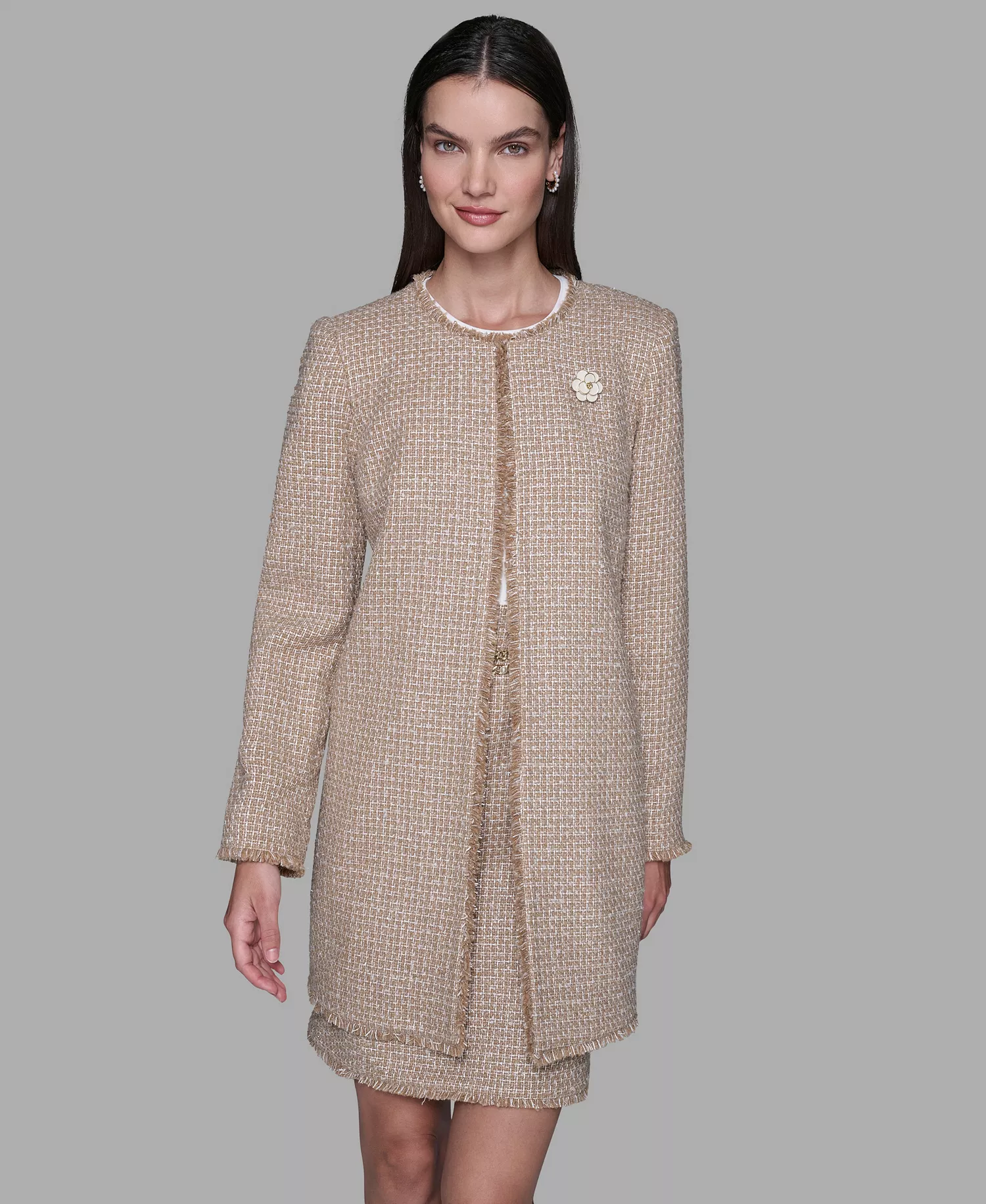 Women's Open Front Duster Dress - Soft White/ Khaki - 0