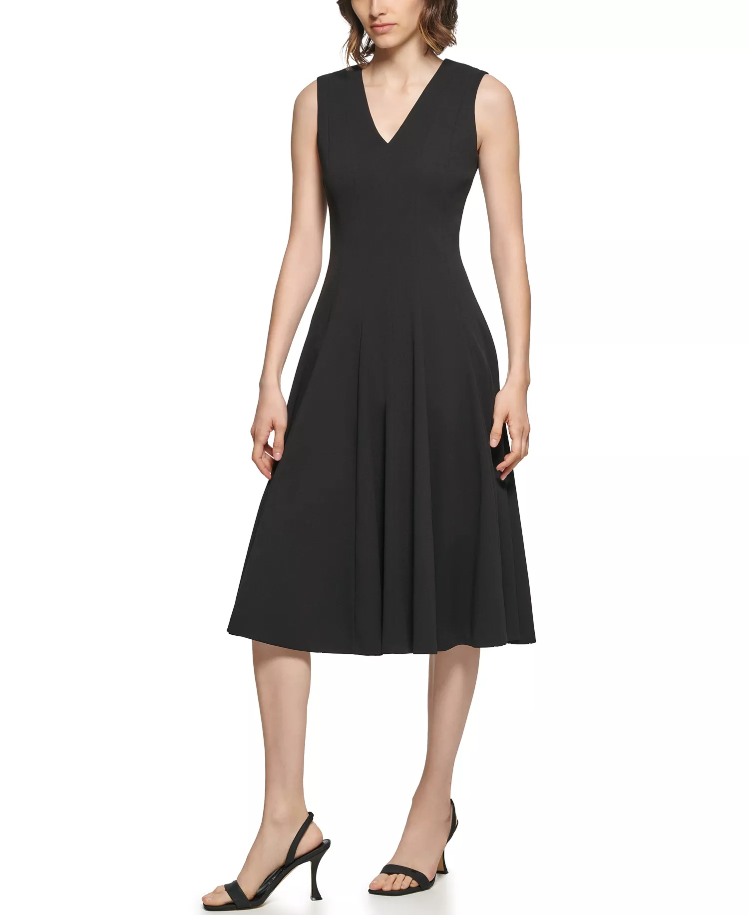 Women's Sleeveless V-Neck Midi Dress - Black - 10