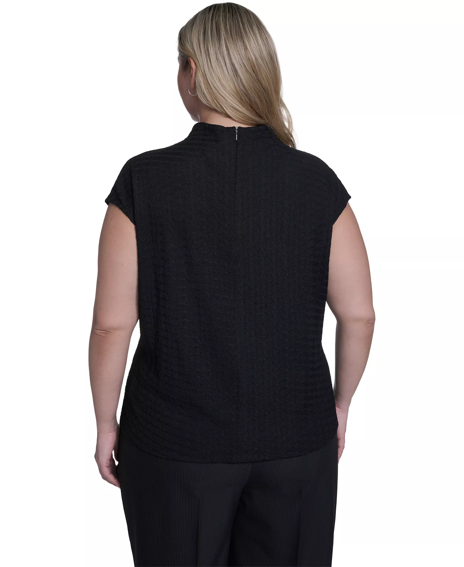 Plus Size Knit Cap Sleeve Top - Black - 1X