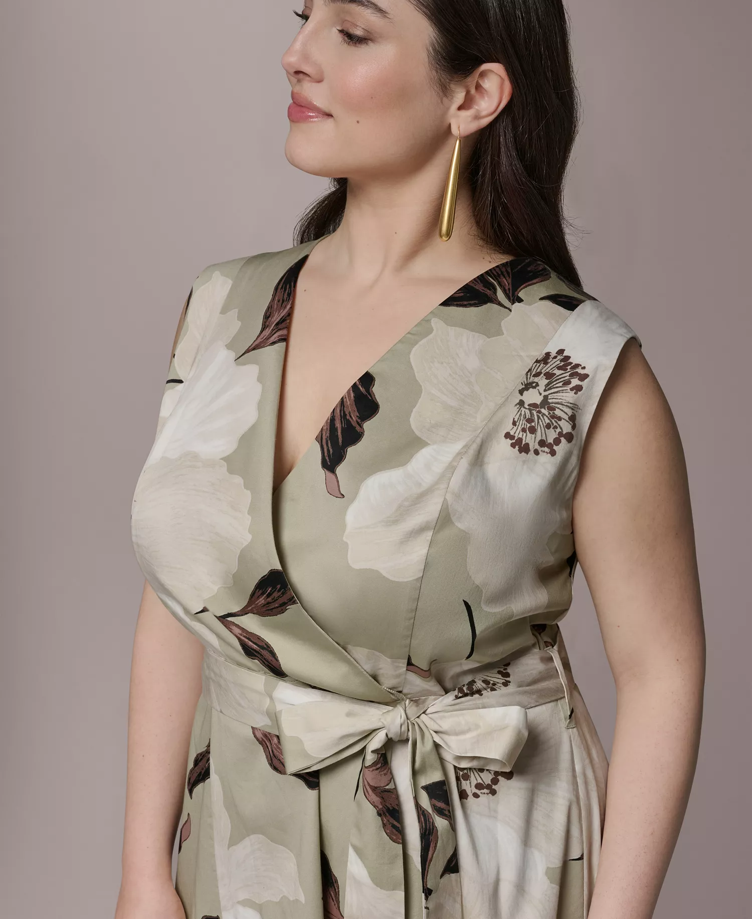 Plus Size Sleeveless Belted Midi Dress - Agave Multi - 14W