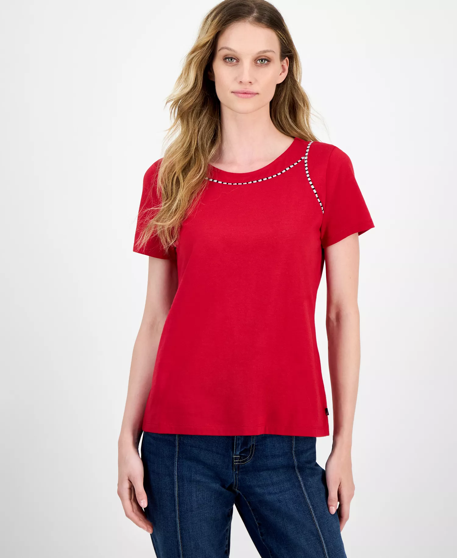 Nautica Women's Knit-Trim Top - Red - XL