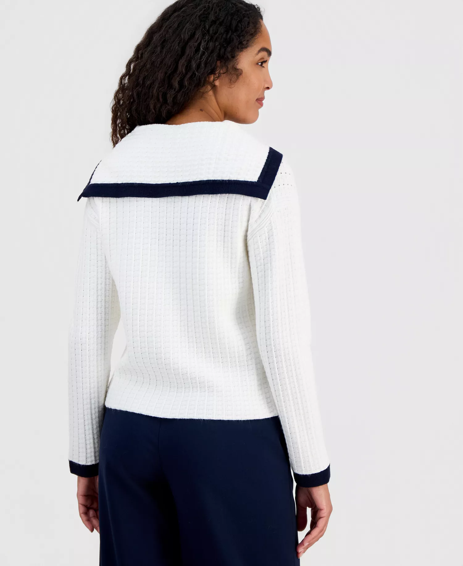 Women's Sailor-Collar Tipped Cardigan - White Star - L