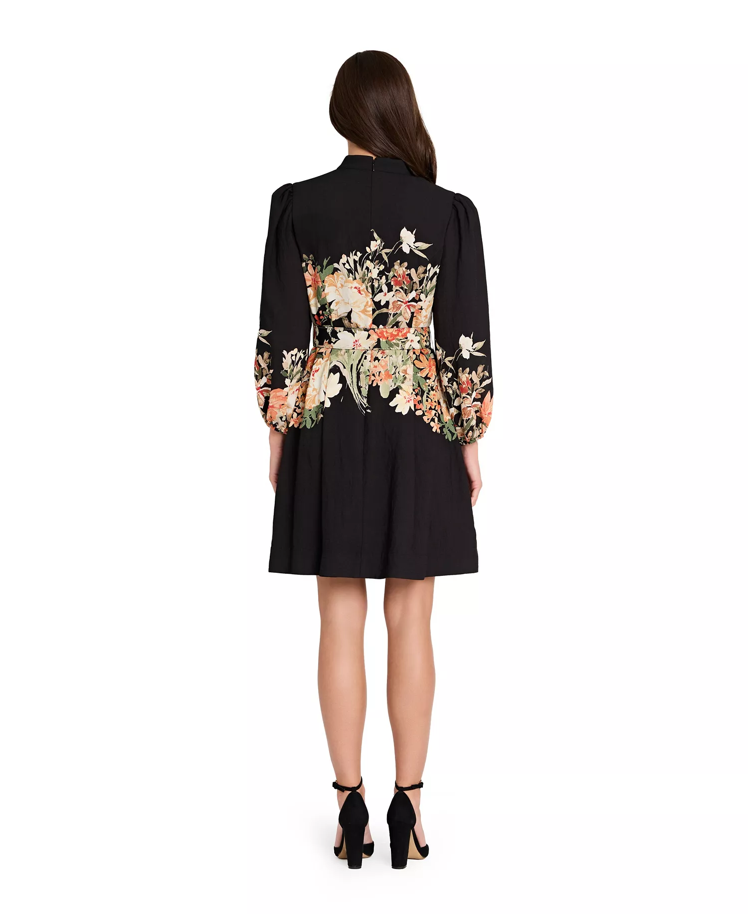 Petite Printed Long Sleeve Dress - Black Multi - 2P