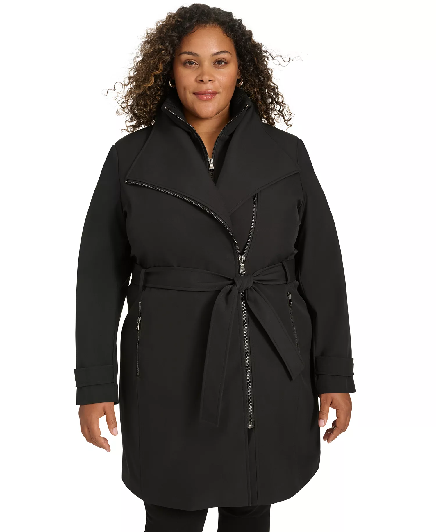 Plus Size Belted Long-Sleeve Wrap Coat, Created for Macy's - Black - 0X