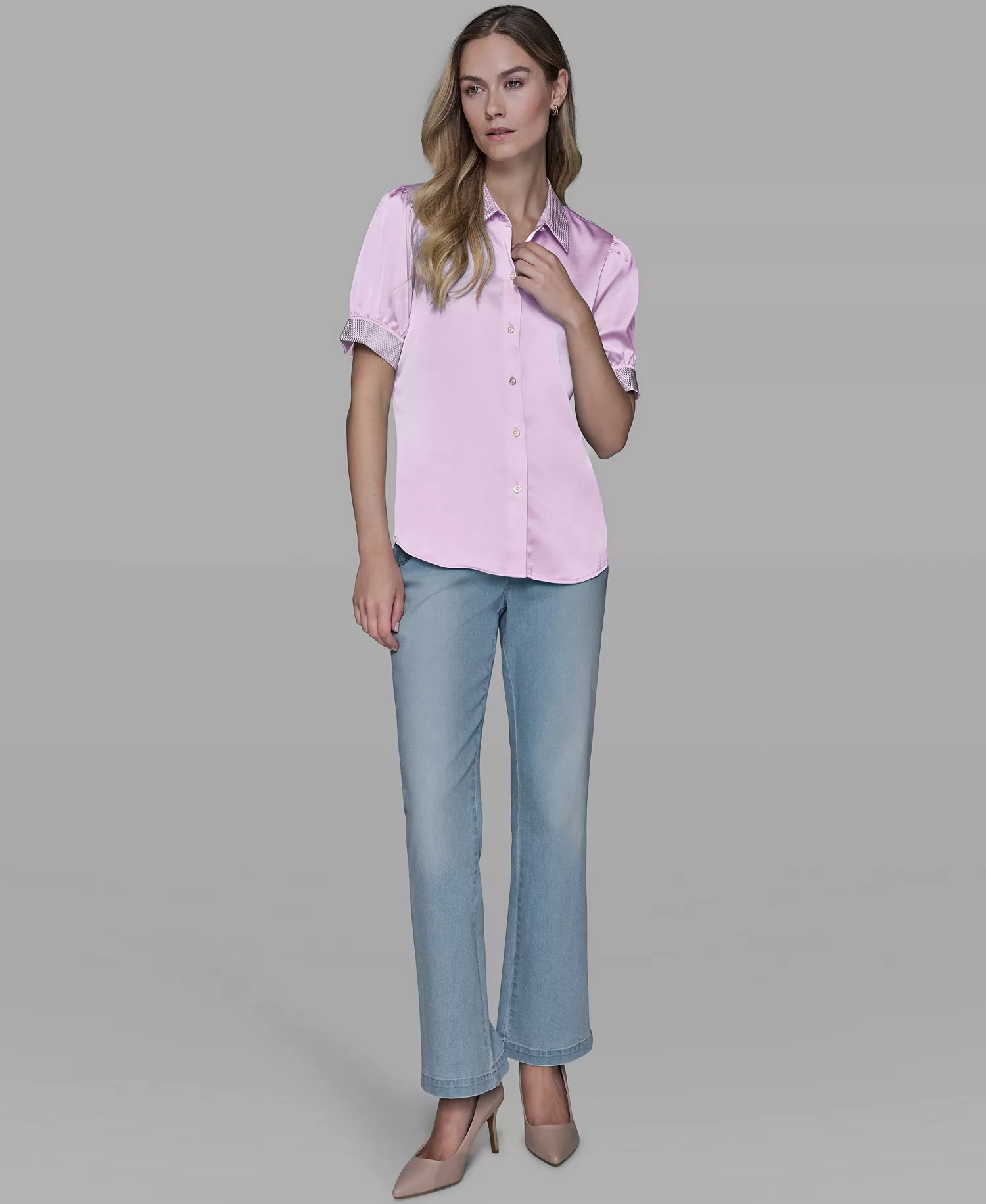 Women's Beaded Short-Sleeve Top - Ballet Slipper - L