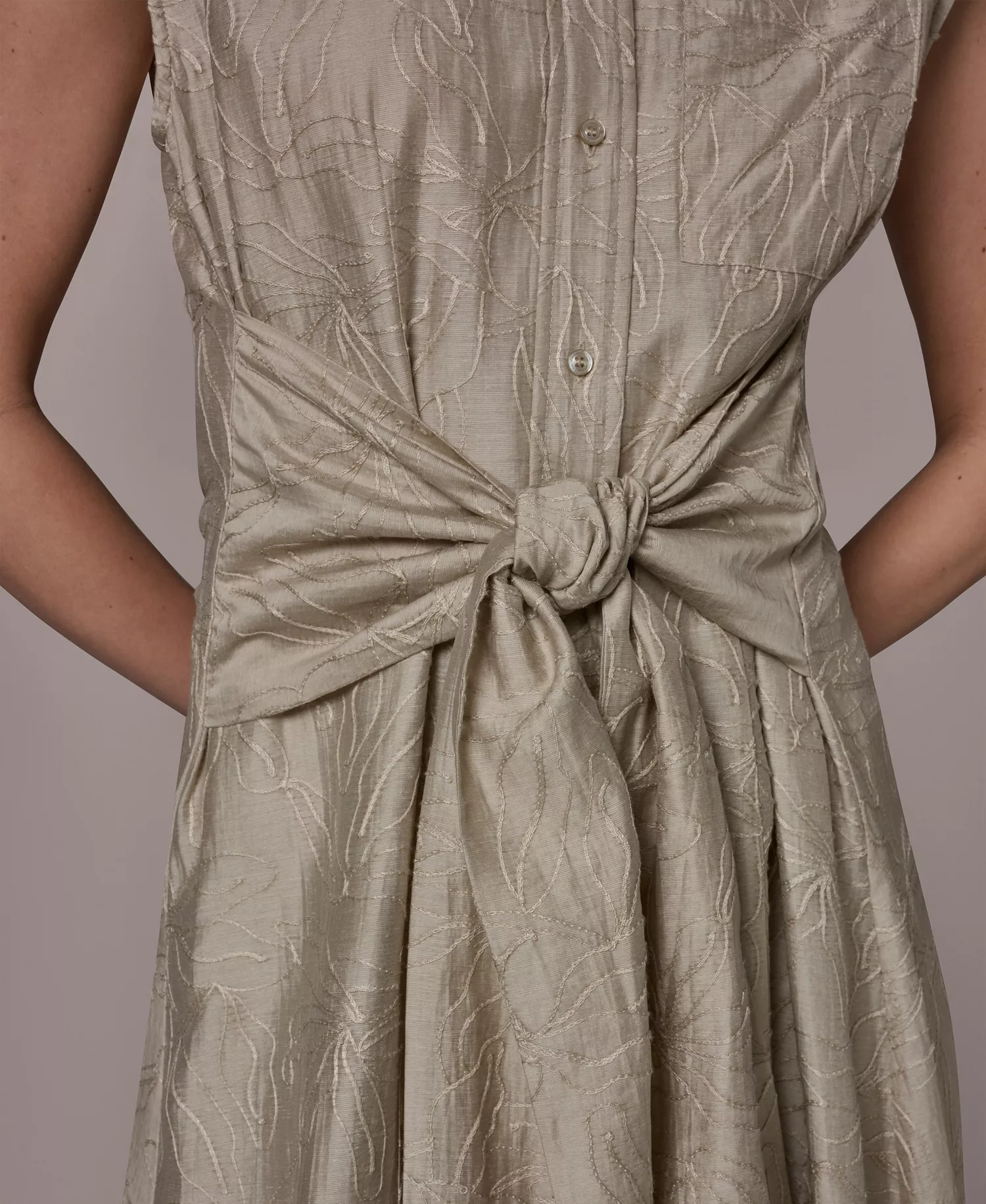 Women's Embroidered Belted Dress - Tuscan Grey - L