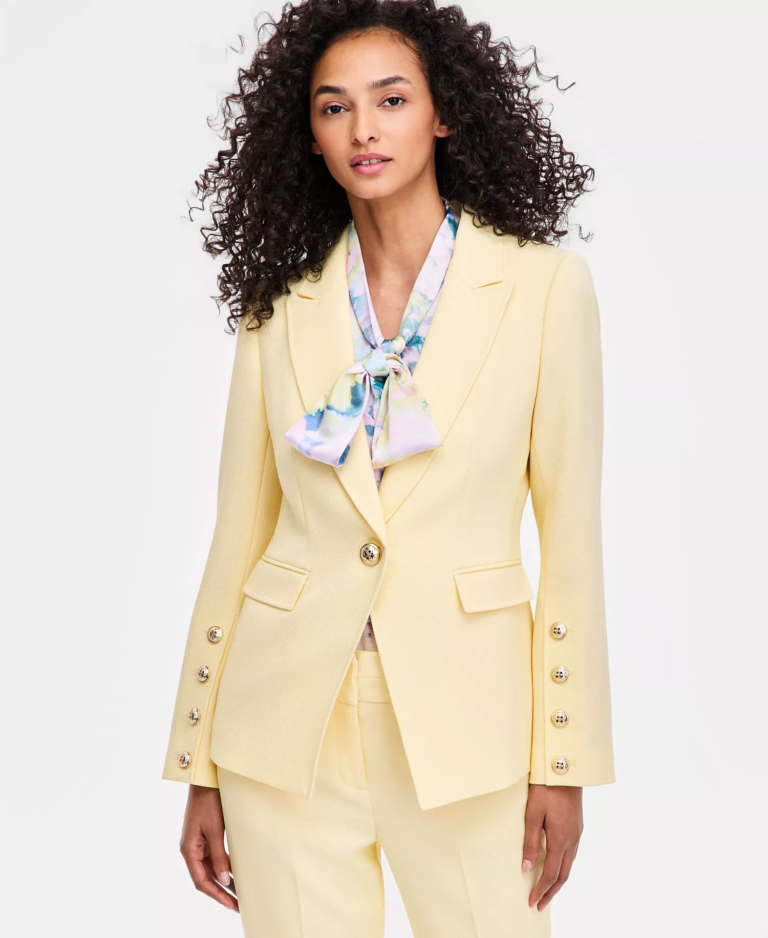 Petite One-Button Padded Blazer - Buttercup - 10P