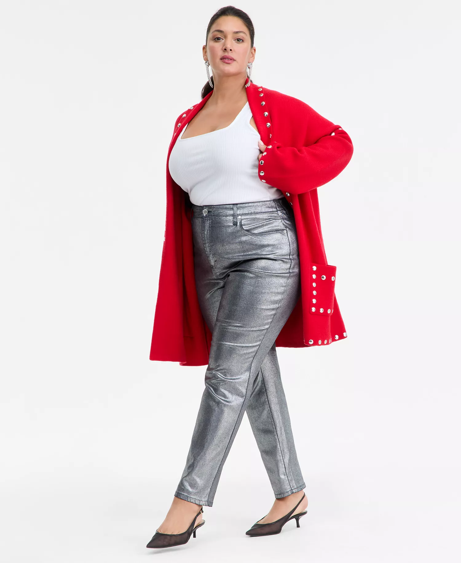 Plus Size Metallic Straight-Leg Jeans, Created for Macy's - Silver - 28W