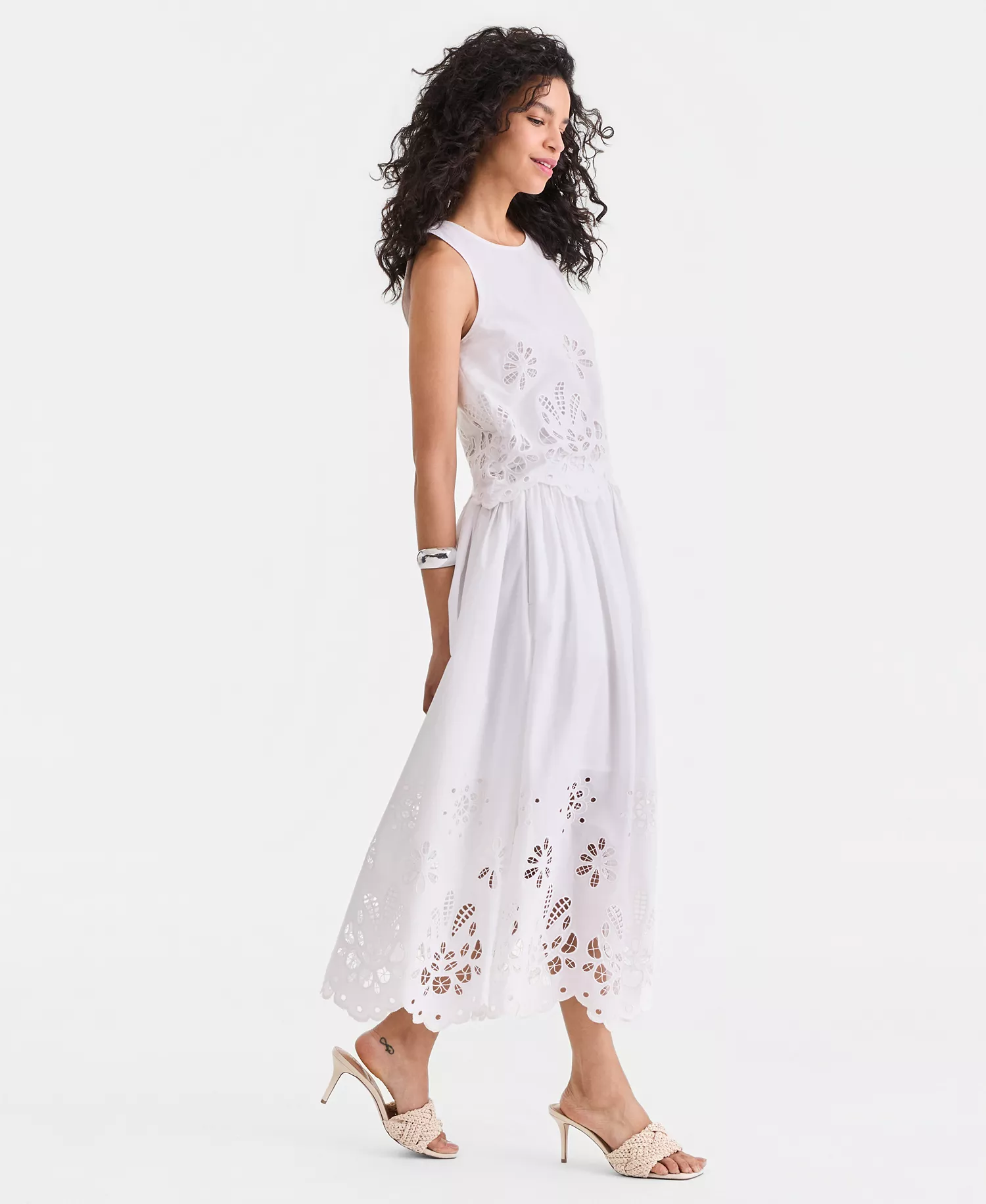 Women's Cotton Eyelet Lace Midi Skirt, Macy's Exclusive  - Bright White - L