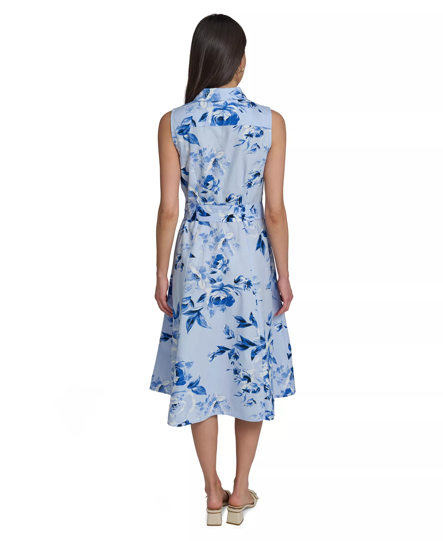 Women's Floral Sleeveless Collared Midi Shirtdress - CHAMBRAY MULTI - 10