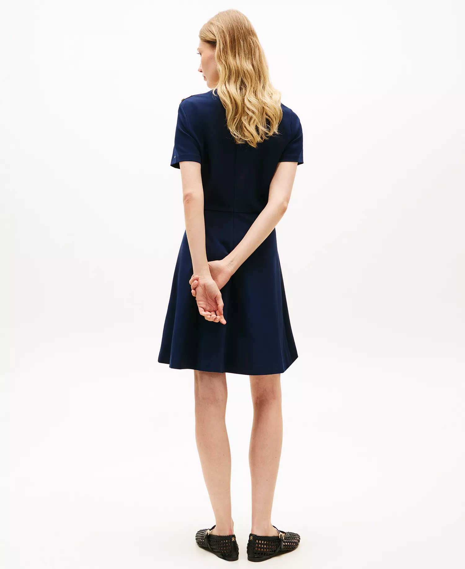 Women's Pleated Short-Sleeve Dress - Dark Night - L