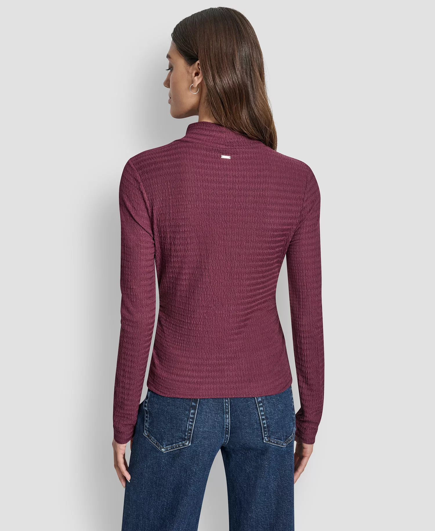 Women's Ripple Lace Mock Neck T-Shirt - Syrah - XL