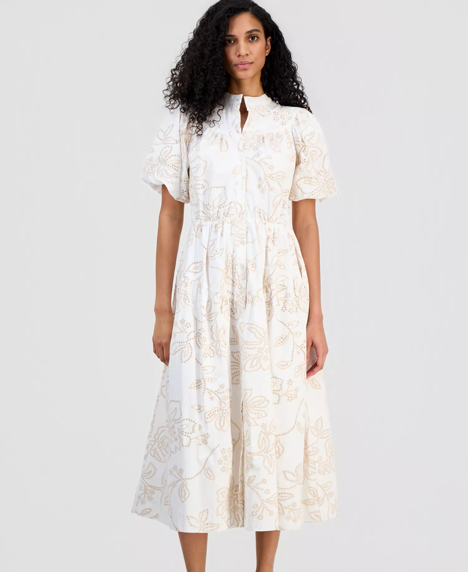 Women's Tiered Midi Dress - White With Light Beige - 10