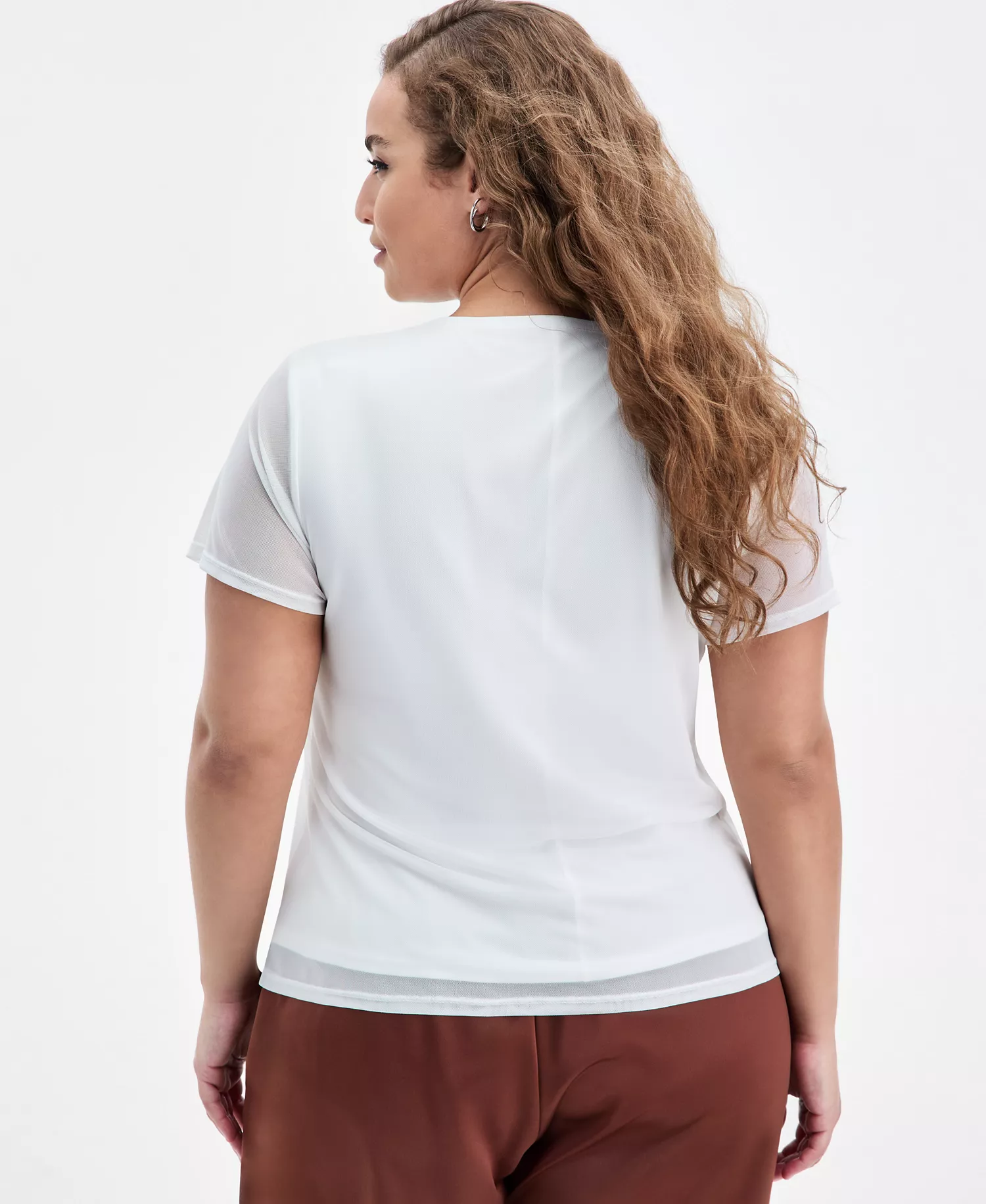 Trendy Plus Size Trendy Plus Size Mesh Short-Sleeve Top, Macy's Exclusive - Ivory - 1X