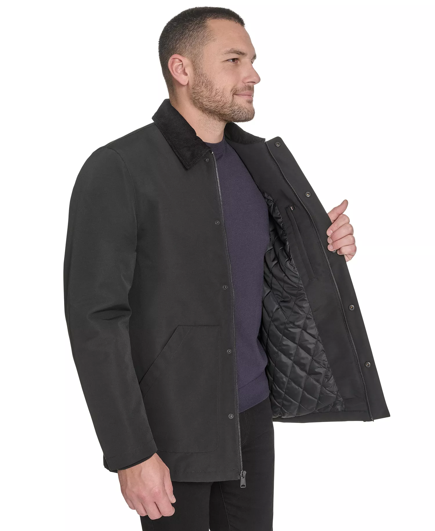 Men's Highland Barn Coat with Corduroy Collar - Black - 2XL
