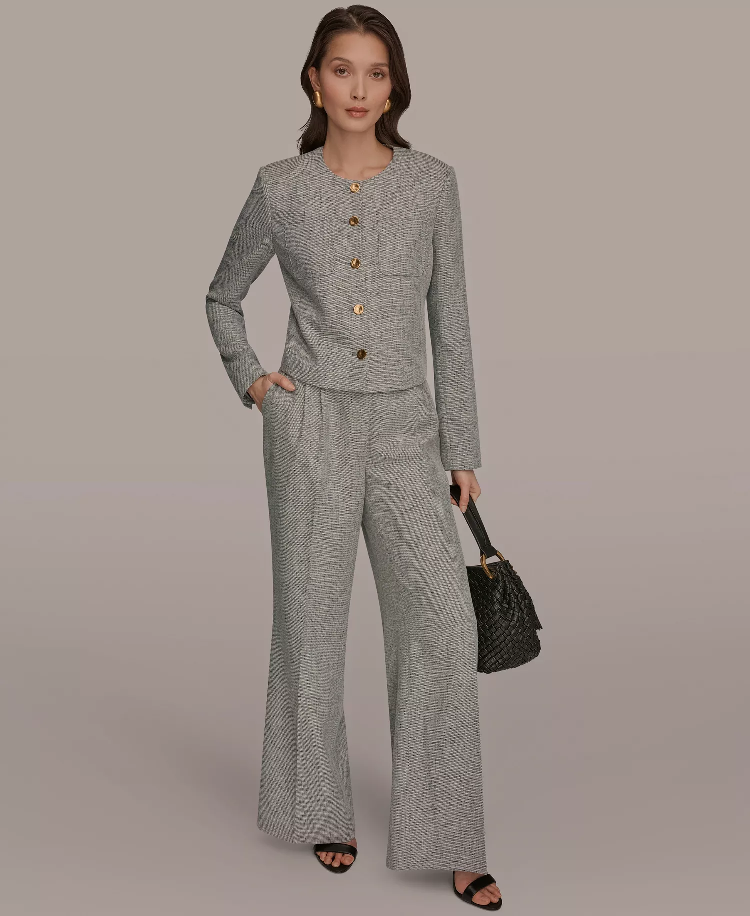 Women's Button-Front Cropped Jacket and High-Waist Wide-Leg Pants - Turin Multi - 0