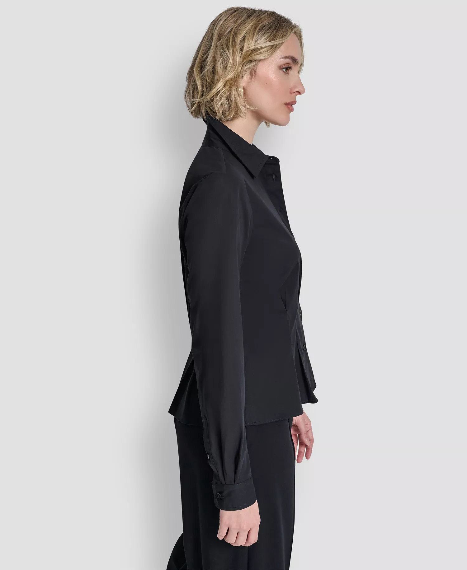 Women's Pleated Button-Up Blouse - Navy - L