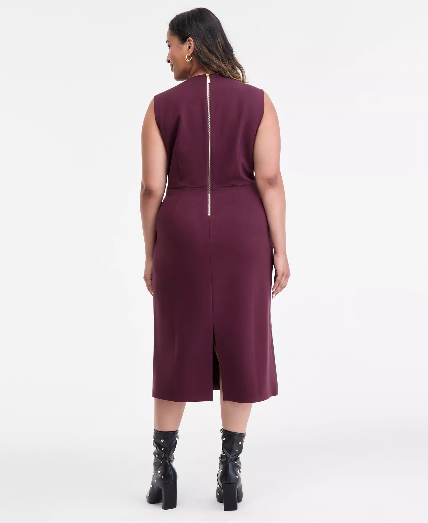 Plus Size Mixed-Media Dress, Macy's Exclusive - Mulberry - 14W
