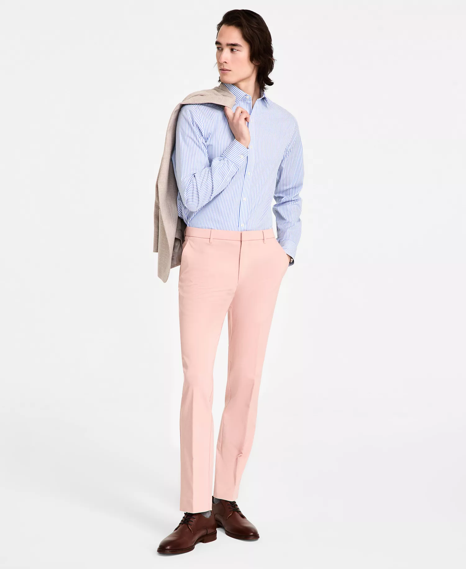 Men's Modern-Fit Solid Dress Pants - Coral - 32 - 30