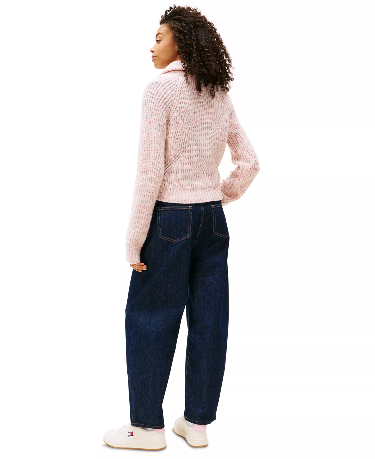 Women's Textured Quarter-Zip Long-Sleeve Sweater  - Ancient White - L