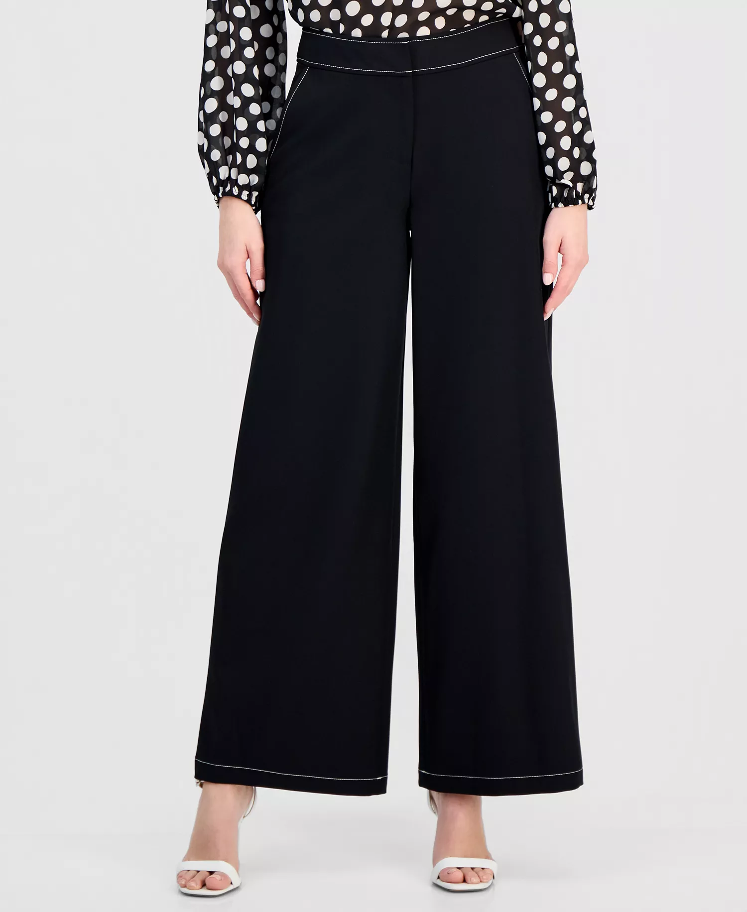 Petite Wide-Leg Pants - Black/White - 10P
