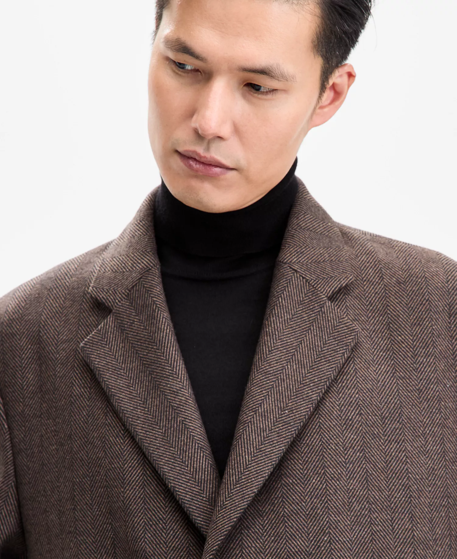 Men's Modern-Fit Herringbone Overcoat - Brown - 2XL